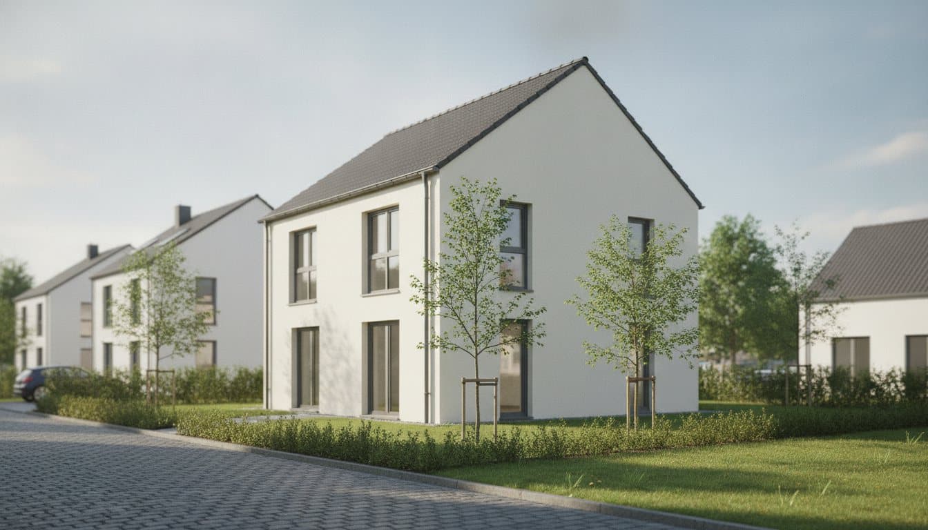 Kompaktes zweigeschossiges Einfamilienhaus mit Satteldach auf einem schmalen Grundstück